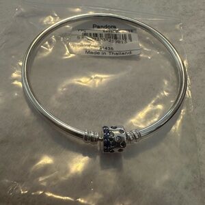 Pandora Silver Bangle Bracelet with Blue Accent Charm